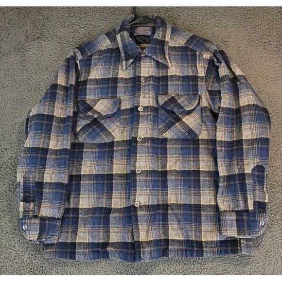 VTG Pendleton Long Sleeve Button Shirt Mens Large (Runs Small) Blue Grey Plaid - Picture 1 of 11